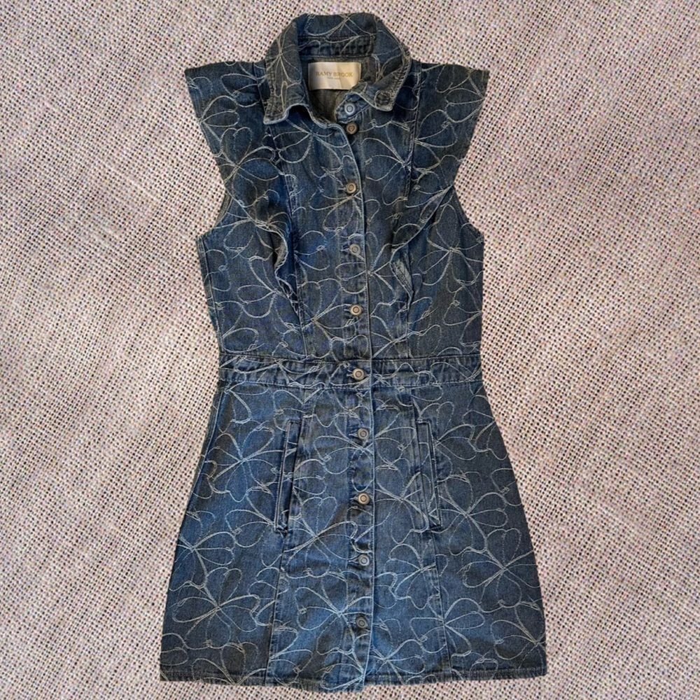 Ramy Brook Marlowe Floral-Embroidered Denim Mini Dress - Picture 2 of 14